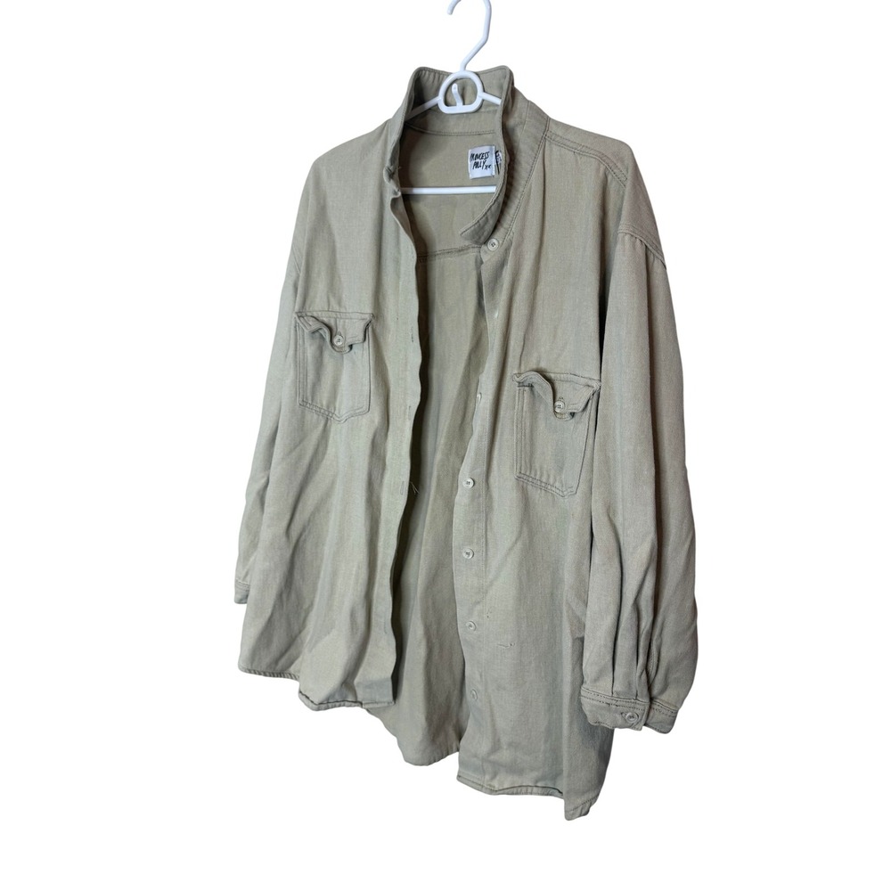 Princess Polly Shirt Womens Medium Beige Cotton Button‎ Front Oversized Shacket